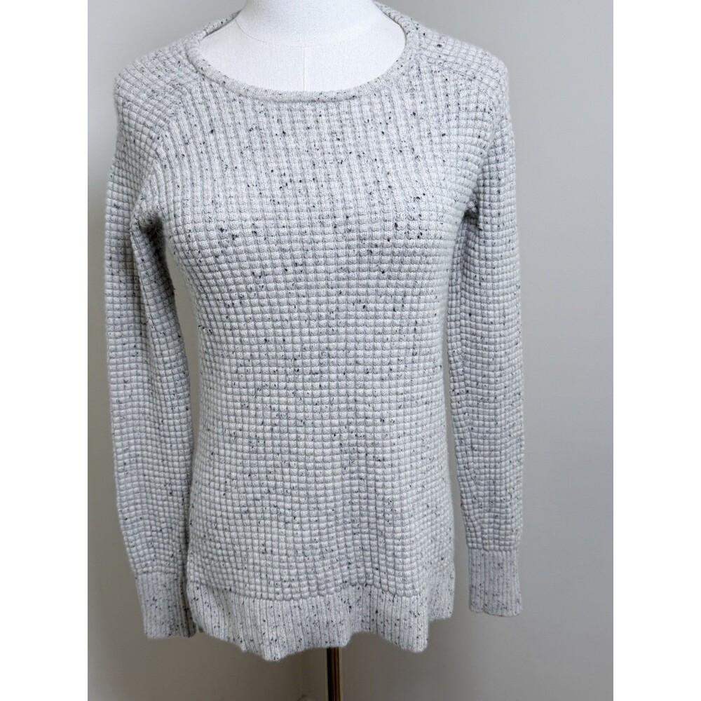 Athleta Women S Cashmere  Sweater Gray Speckled Waffle Knit Pullover